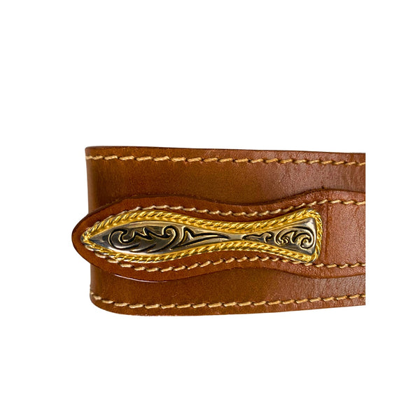 Western Style Vintage Leather Belt Tan Gold