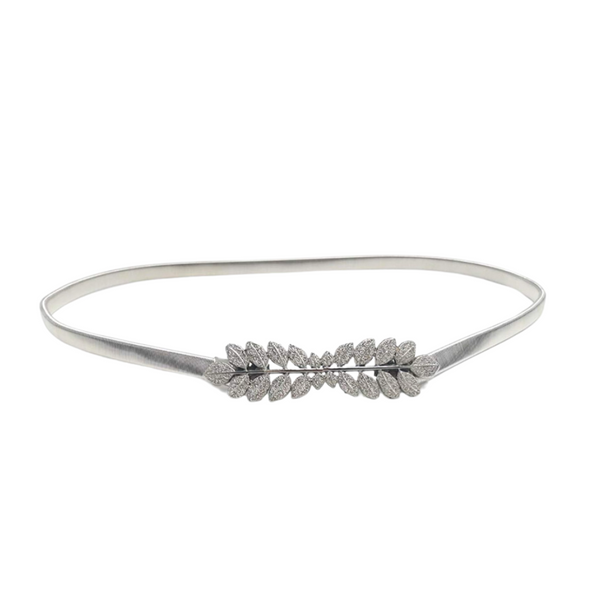 Leaf Fine Metal Elastic Waist Belt Silver