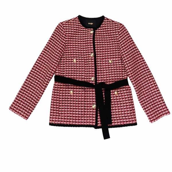 Maje Houndstooth Jacket with Belt Red Black Size10 – New
