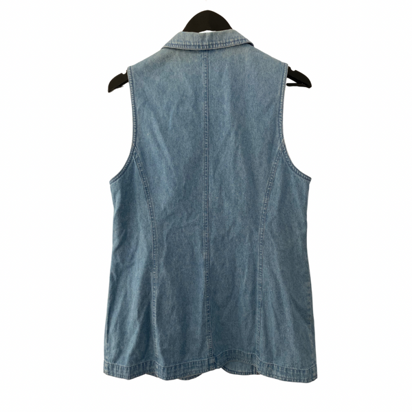 VINTAGE Long Denim Waistcoat Blue SIZE 16