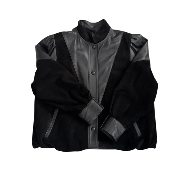 Contrast Design Leather & Suede Coat Size 16 Black - Vintage