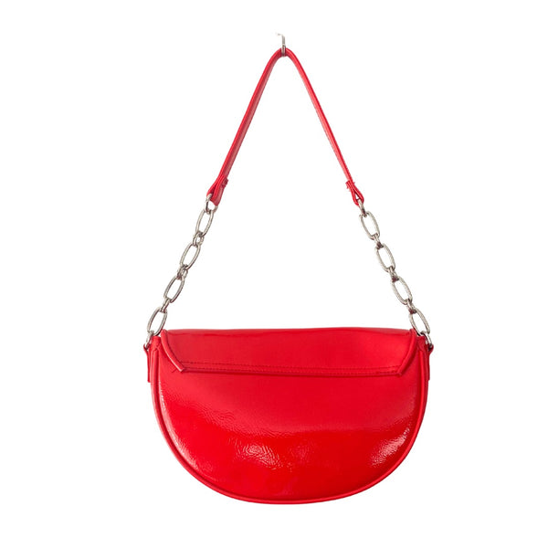 Half Moon Chain Shoulder Bag Patent Red