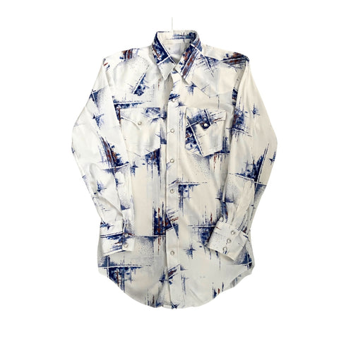 Western Shirt Vintage White Navy SIZE 12