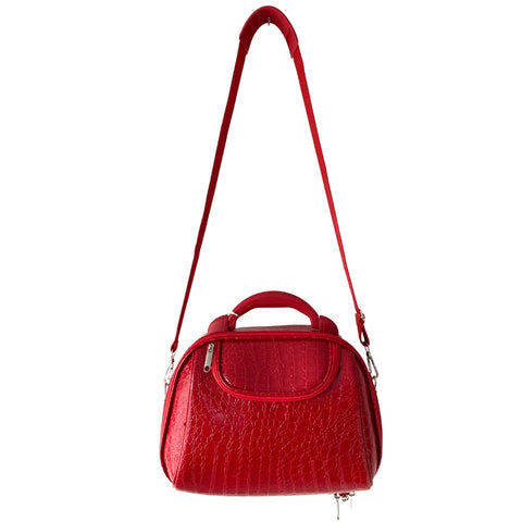 Croc Print Travel Shoulder Bag Cosmetic Beauty Case Red