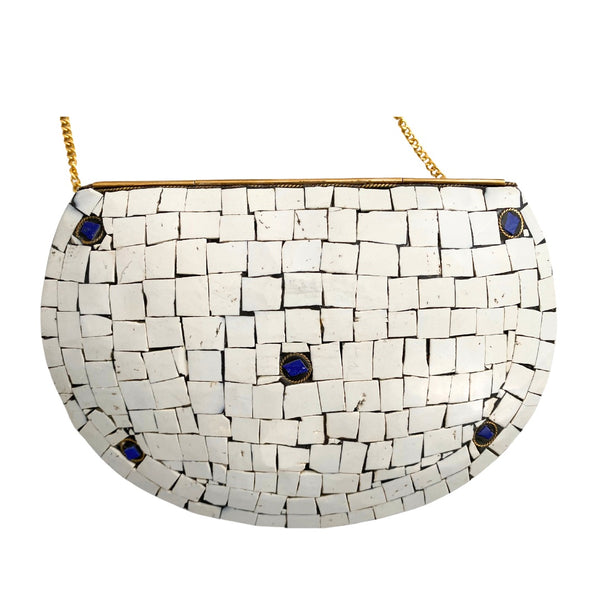 Mosaic Vintage Style Crossbody Clutch White