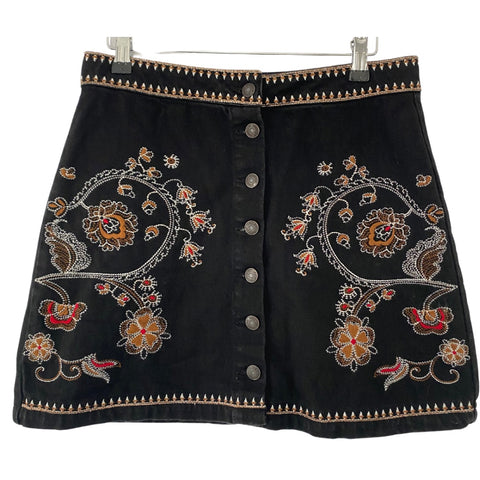 Embroidered Denim Mini Skirt Black SIZE 10