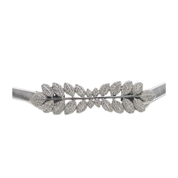 Leaf Fine Metal Elastic Waist Belt Silver