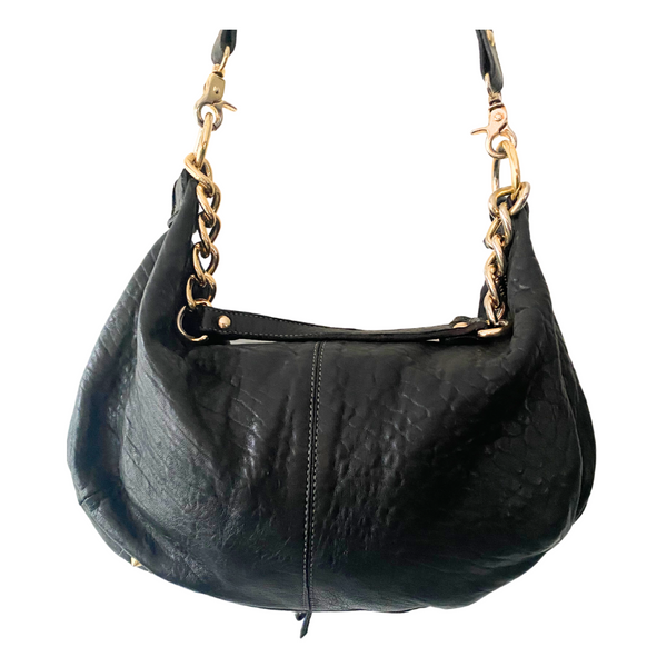 VINTAGE Leather Slouch Shoulder Bag Black