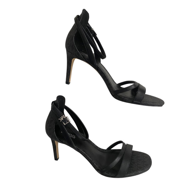 MICHAEL KORS Kimberley Leather Ankle Strap Sandals Black SIZE 39