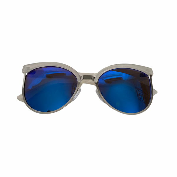 Mirrored Cat-Eye Sunglasses White Blue