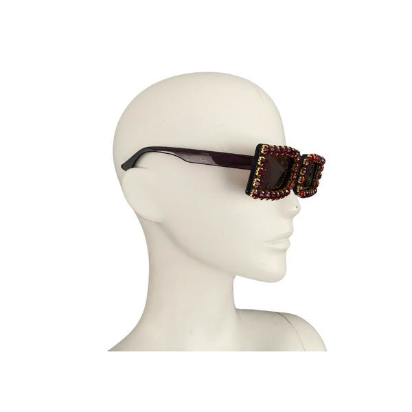 Rhinestone Retro Rectangle Sunglasses Red