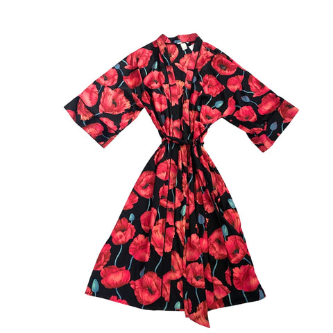 H&M Poppy Print Kimono Red SIZE M/L