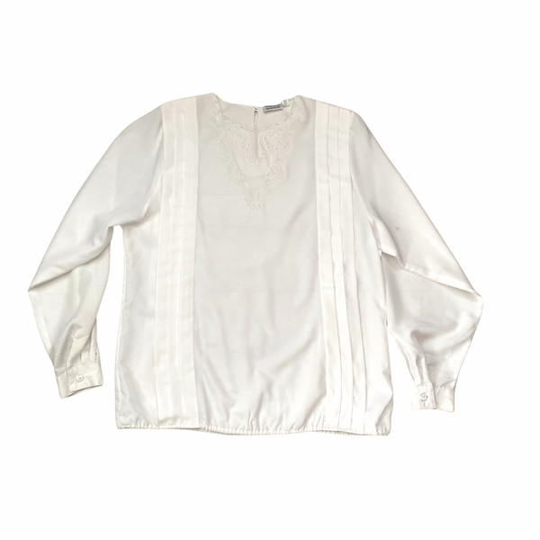 White Embroidered Blouse Size 10 – Vintage