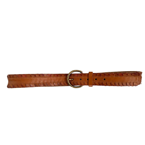 Scalloped Edge Leather Belt Tan