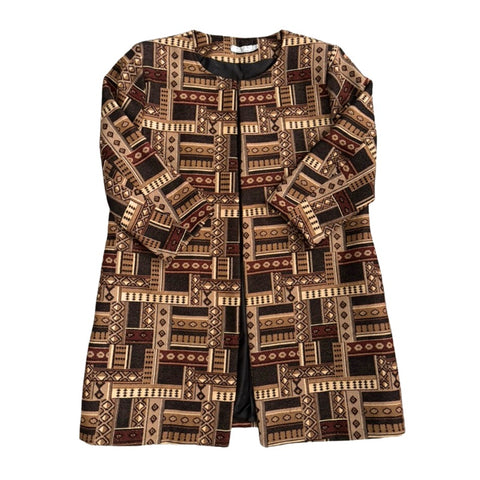Aztec Print Jacquard Coat Brown Size 14 - New