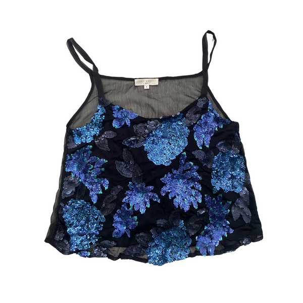 Sequins Floral String Cami Top Blue Black