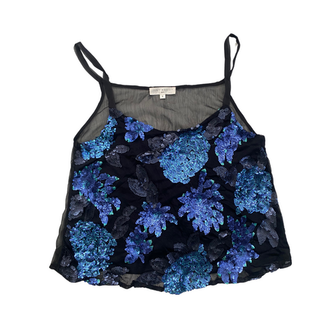 Sequins Floral String Cami Top Blue Black