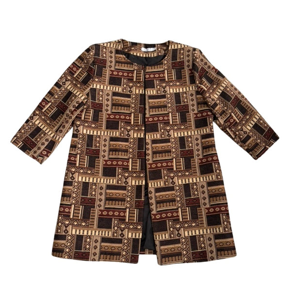 Aztec Print Jacquard Coat Brown Size 14 - New
