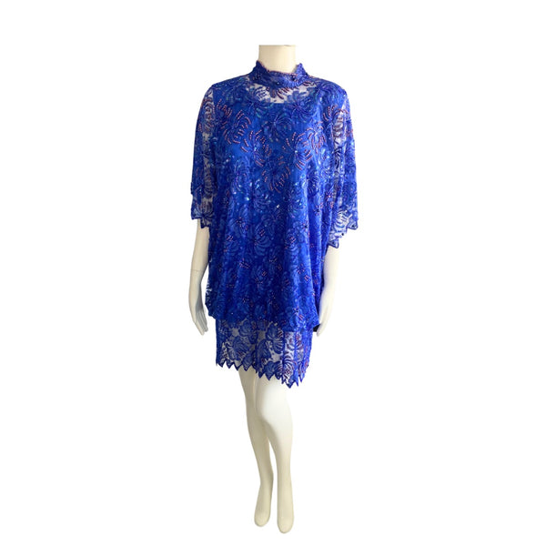 Judith Ann Beaded Dress 80s Vintage Blue