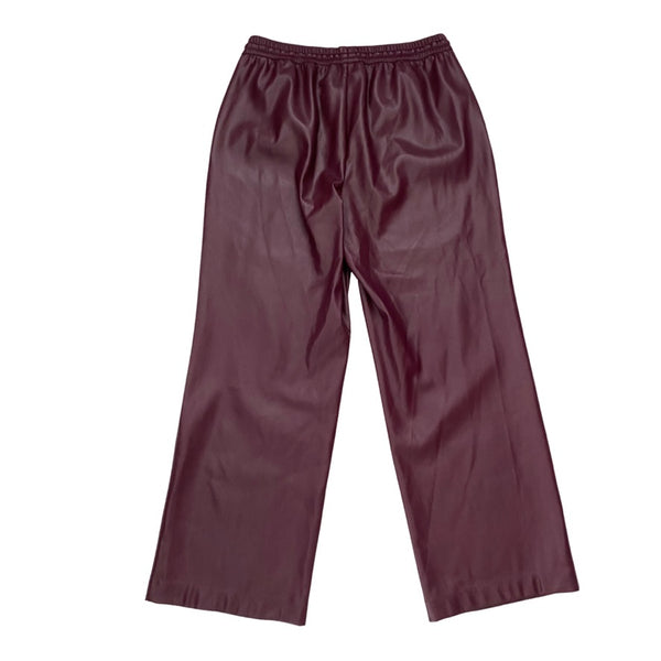 Gallery Faux Leather Drawstring Wide Leg Trousers Burgundy Size 12 - New