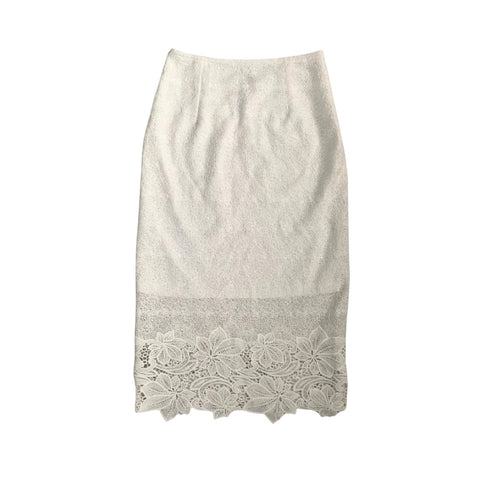 Appliqué Lace Midi Pencil Skirt White
