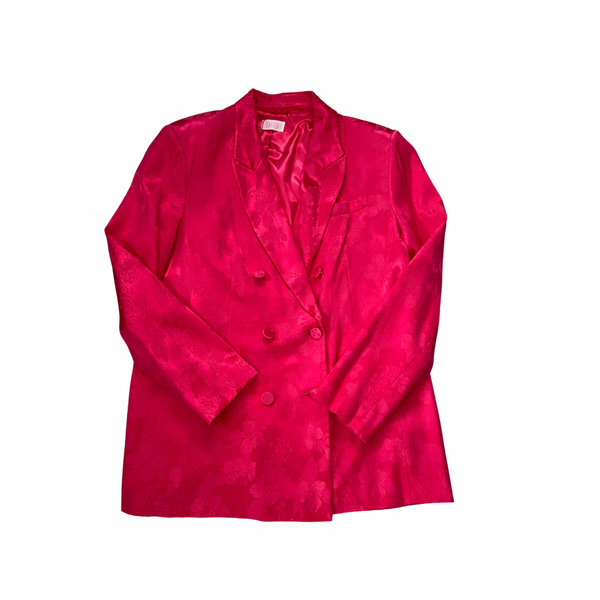 Floral Jacquard Double-Breasted Blazer Fuscia Pink SIZE XL – New
