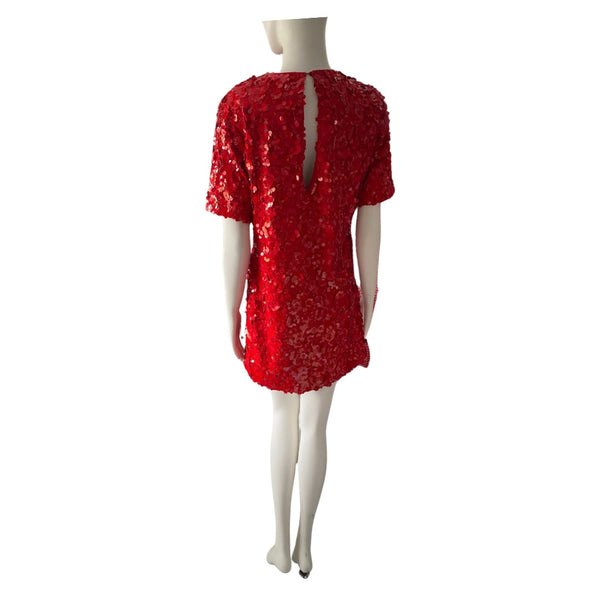 Zara Sequins T-Shirt Dress Red SIZE S