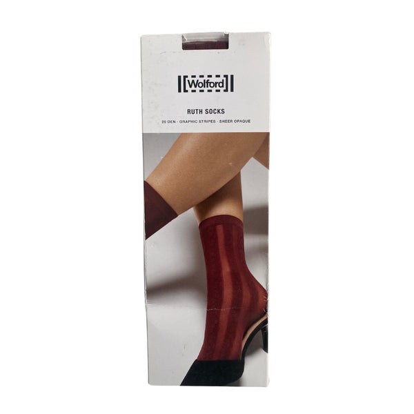 Sheer Floral Stripe Ankle Socks Ruth Wolford Red