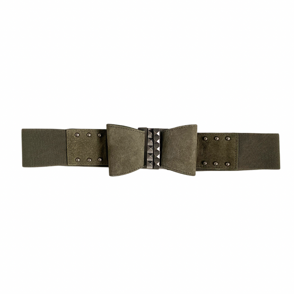 Bow Stud Elasticated Waist Belt Green