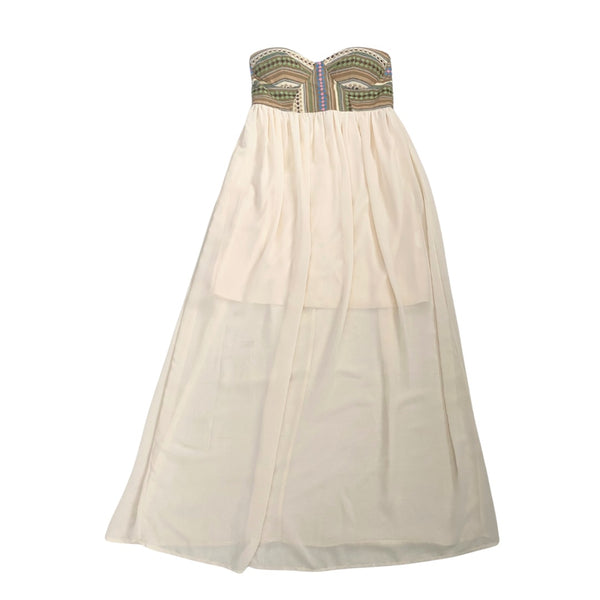 Contrast Strapless Sheer Maxi Dress Cream