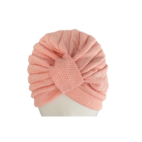 Diamond Knot Fabric Turban Hat Peach ONE SIZE