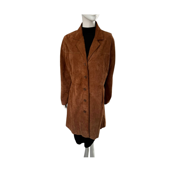 Single Breasted Suede Classic Trench Coat Tan Size 16 - Vintage