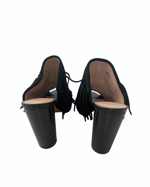 French Connection Suede Fringe Mules Black SIZE 40