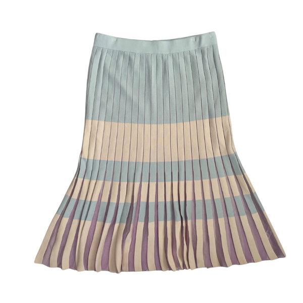 Stripe Pleated Knit Midi Skirt Multi SIZE L