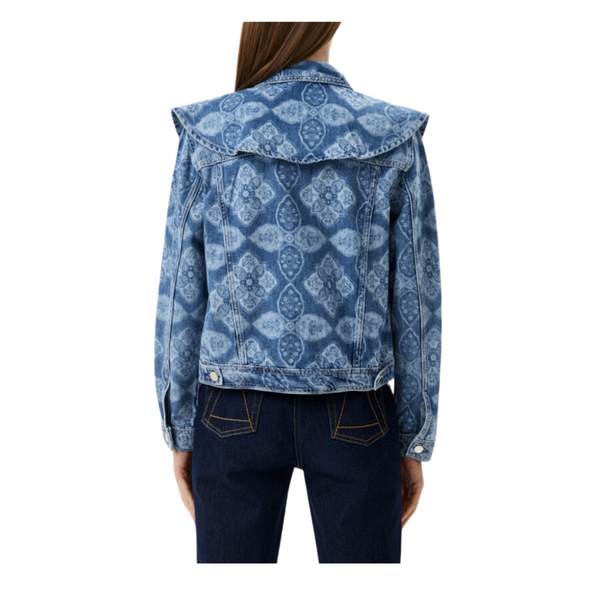 CLAUDIE PIERLOT Voyage Printed Denim Jacket Blue SIZE 14