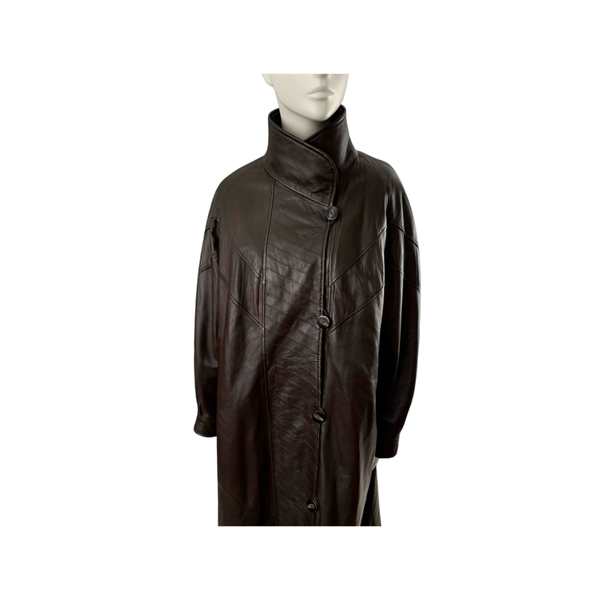 Leather Chevron Maxi Coat Brown Size 16 - Vintage