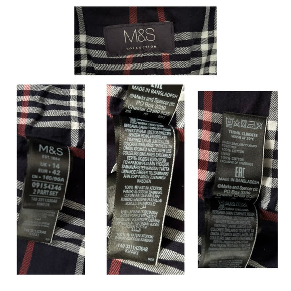 M&S Collection Cotton Midi Trench Coat Khaki Green Size 14 - Preloved