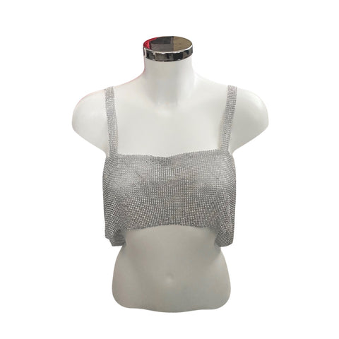 Rhinestone Chainmail Mesh Crop Top Silver SIZE M/L