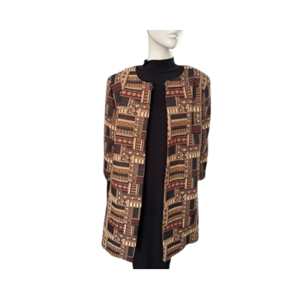 Aztec Print Jacquard Coat Brown Size 14 - New