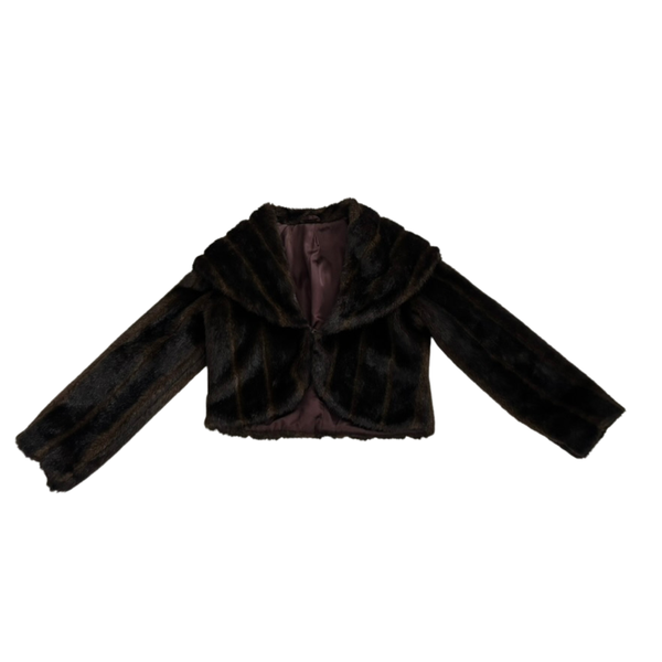 Shawl Collar Faux Fur Cropped Coat Brown Size 16 - Preloved