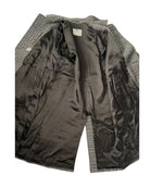 Dark gray jacket with plaid lining on a white background