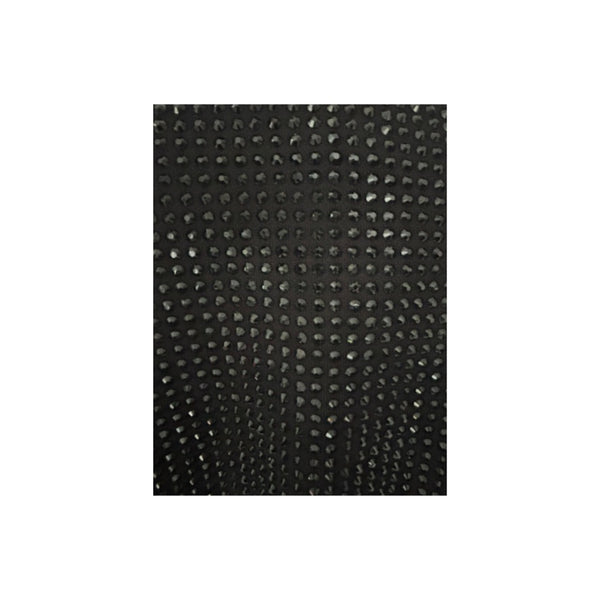 Black textured material swatch on a white background