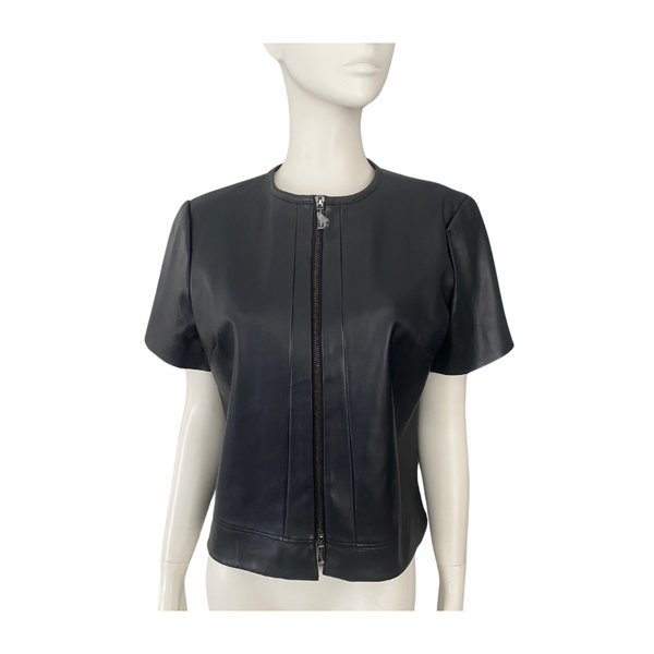 ARMANI EXCHANGE Faux Leather Top Navy SIZE L - New