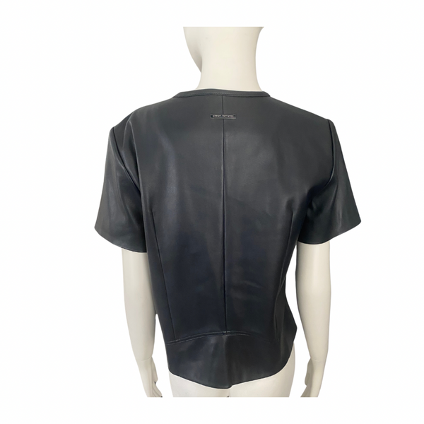 ARMANI EXCHANGE Faux Leather Top Navy SIZE L - New