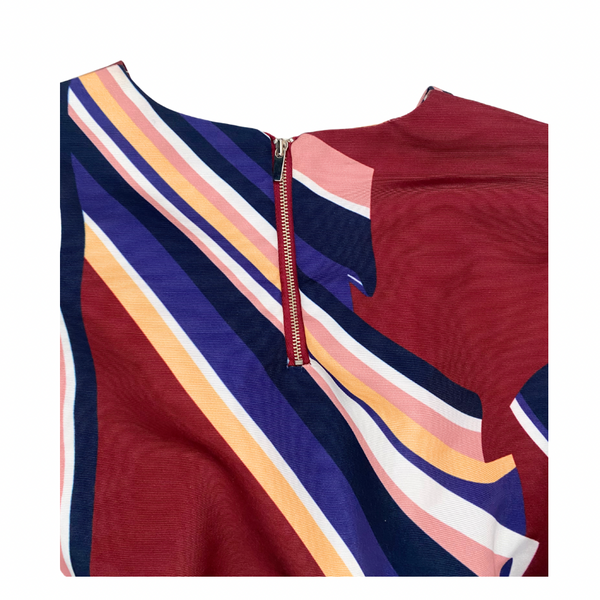 Colorful striped top with a zipper on a white background