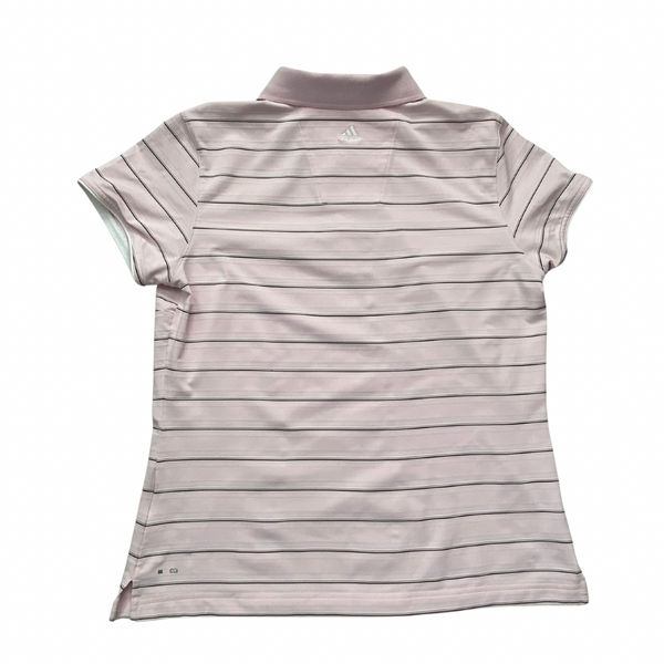 Light pink striped polo shirt on a white background