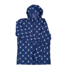 Blue raincoat with white patterns on a white background