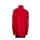 Red half-zip sweatshirt on a mannequin against a white background