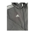 Grey Adidas jacket with a hood on a white background