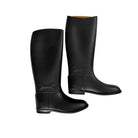 Pair of black riding boots on a white background